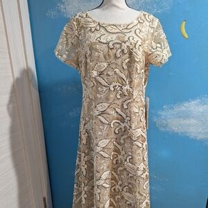 SLNY Beige Embroidered Midi Dress